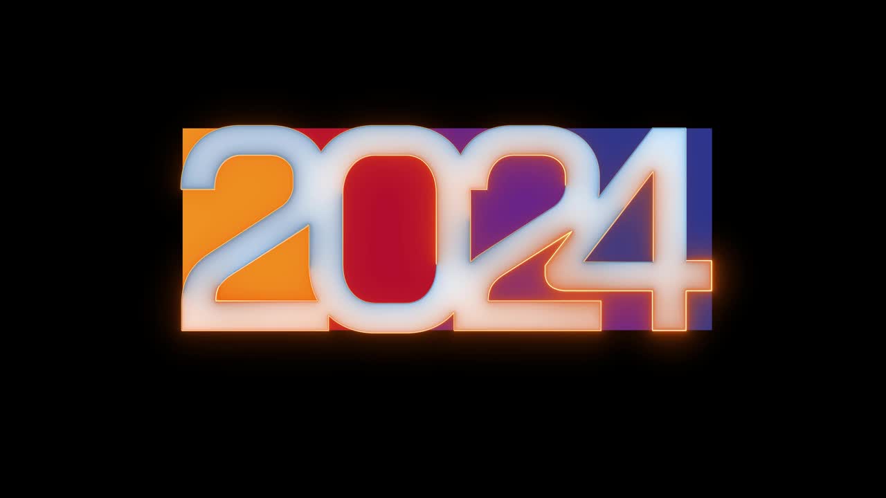发光的霓虹线字圣诞新年2024孤立在透明的背景。新的一年概念开始，快乐庆祝，节日庆祝，新生活，事业成长。无缝循环动画。视频购买