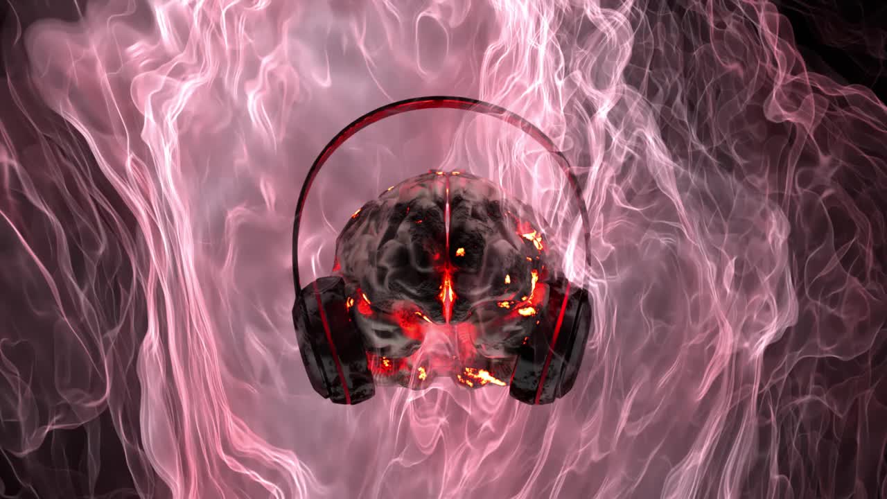 人脑戴耳机，概念，系统过载，重金属摇滚音乐风格视频下载