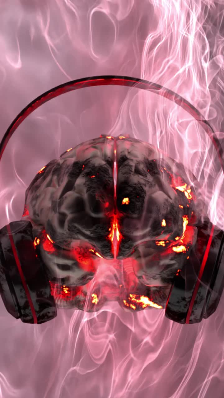人脑戴耳机，概念，系统过载，重金属摇滚音乐风格视频下载