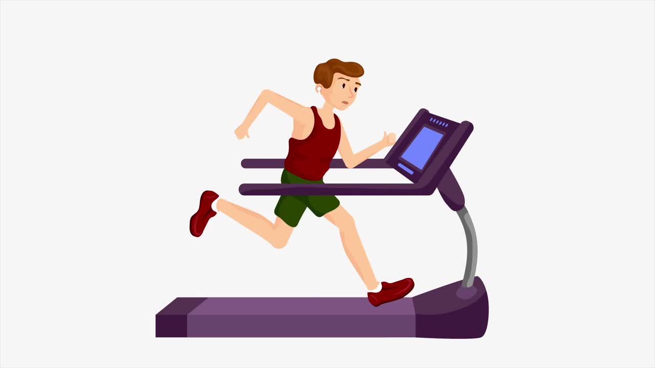 一个年轻人在健身房的跑步机上锻炼。过一种运动的生活和健康的生活方式。塑身和健康的外观理念。在跑步机上跑步的人。4 k决议。循环。视频下载