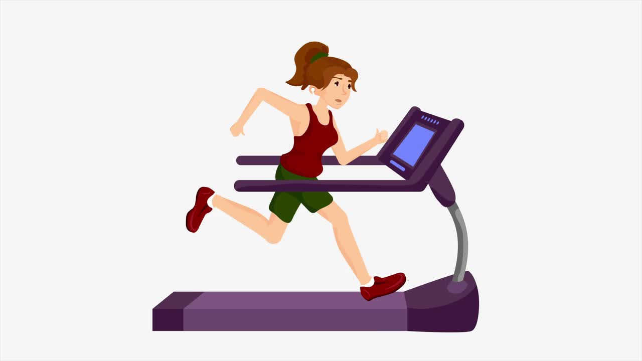 一个年轻的女人在健身房的跑步机上锻炼。过一种运动的生活和健康的生活方式。塑身和健康的外观理念。在跑步机上跑步的女人。4 k决议。循环。视频下载