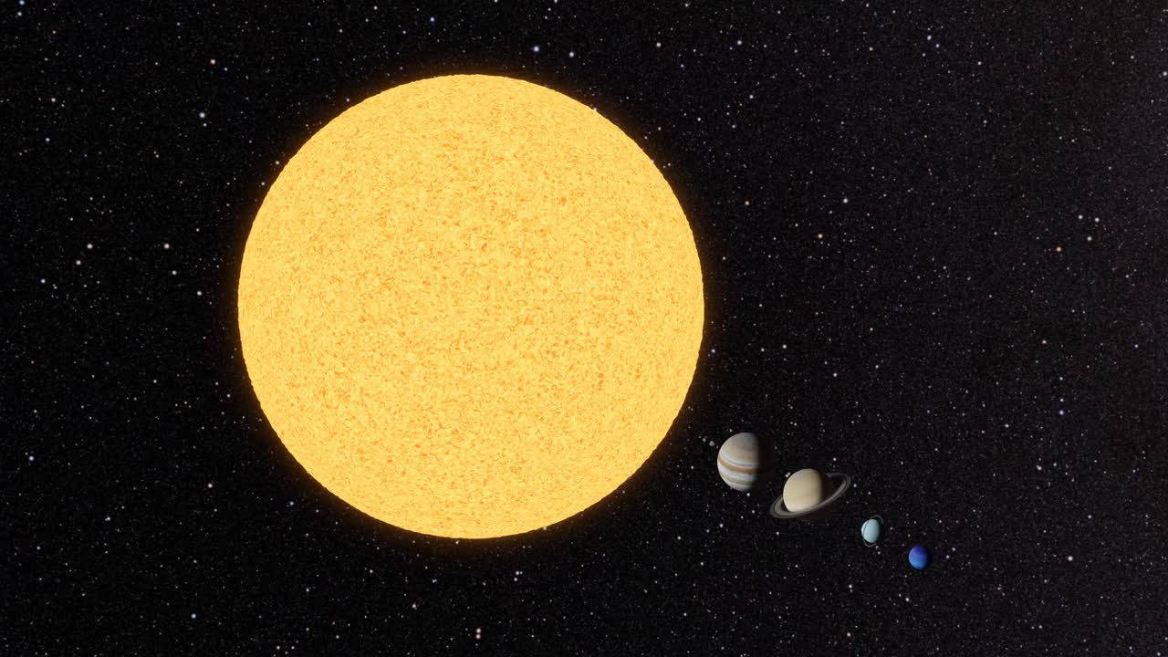 太阳系行星与太阳的大小比较，银河系在背景中飞过视频下载