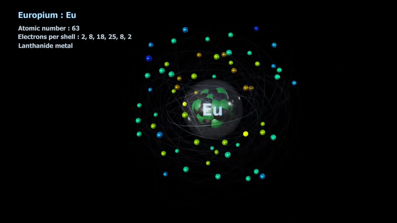 有63个电子在黑色轨道上无限旋转的铕原子视频下载