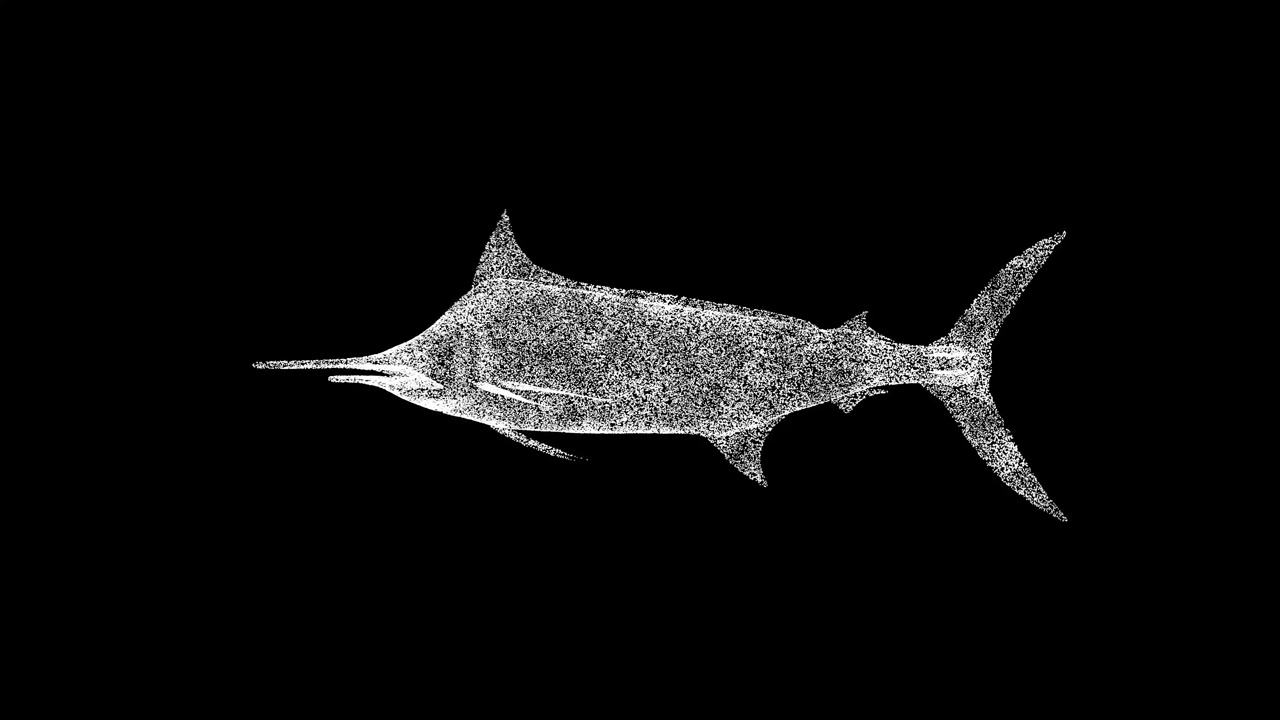 3D锯鱼旋转黑色背景。水下生活概念。海洋水下生物。商业广告背景。用于标题，文本，演示。3d动画60 FPS。视频下载