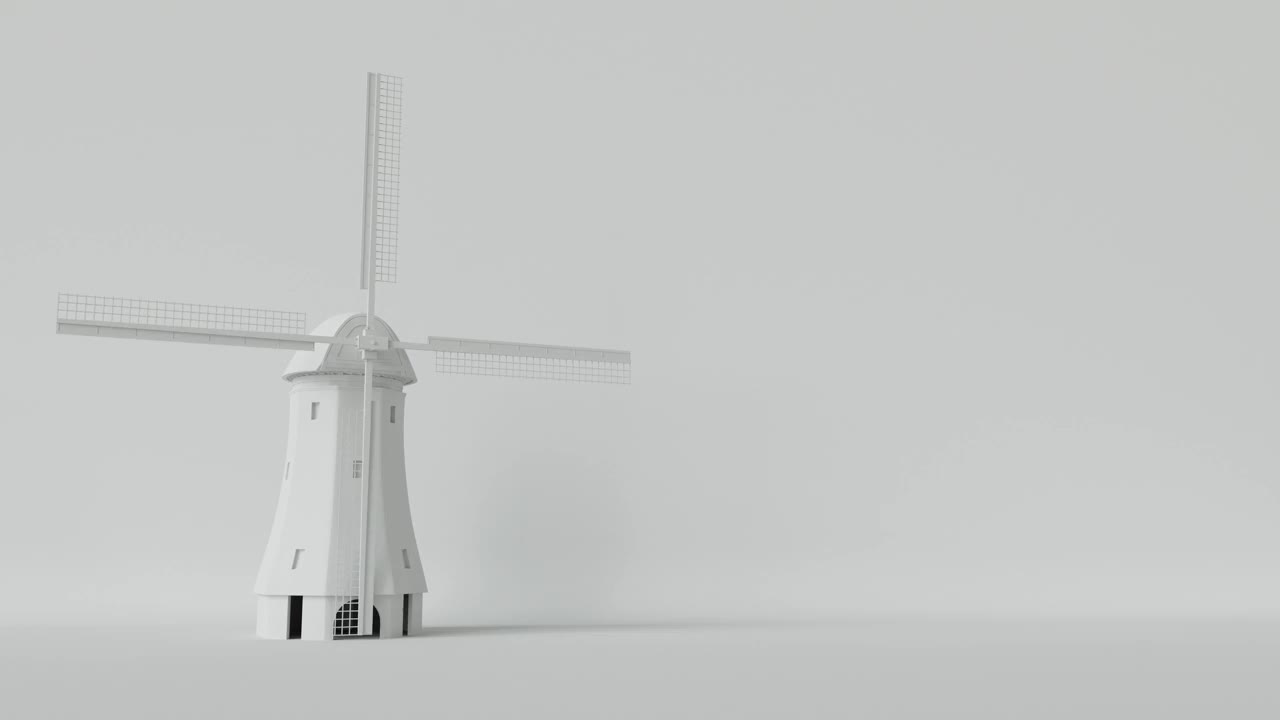 白色背景上的概念循环3D风车视频下载