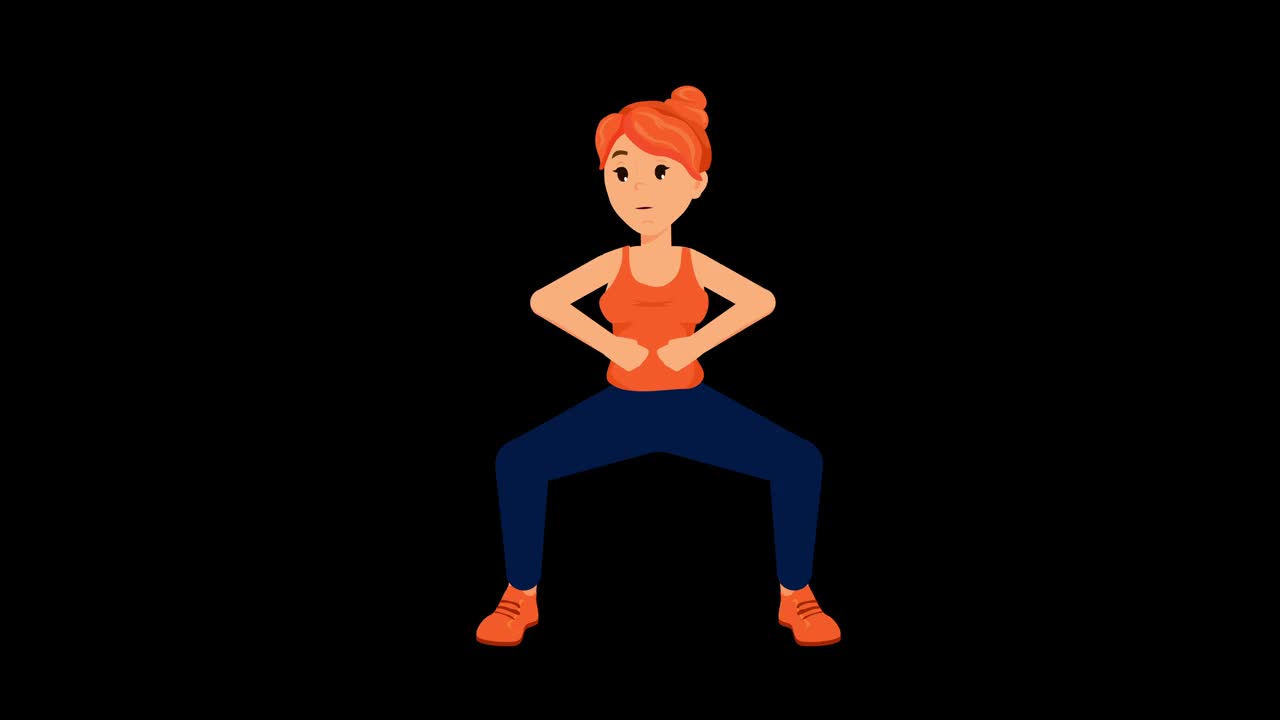 健身女性在锻炼。循环2D动画与年轻女孩的角色训练。运动与健康生活理念。4 k决议。循环。哑光处理技术。视频下载