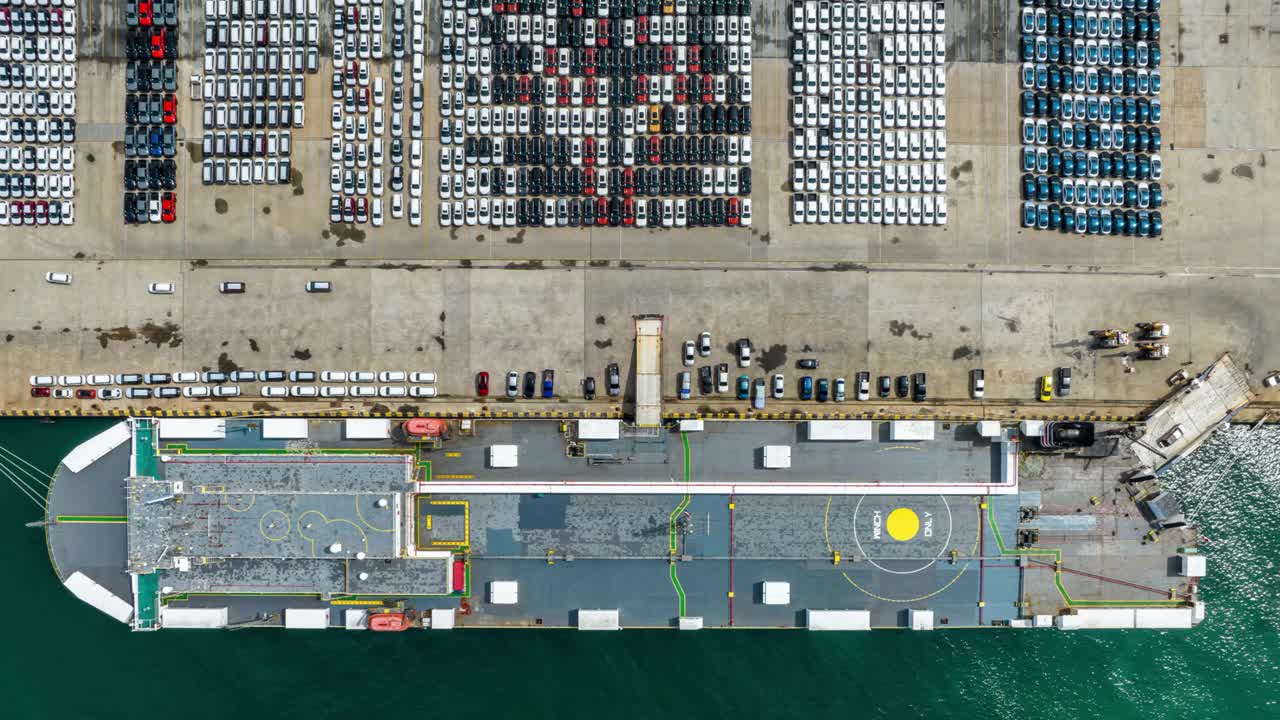 鸟瞰图集装箱货物海运船舶货运集装箱货船，全球商业进出口商业贸易物流集装箱货物货运，延时4K视频下载