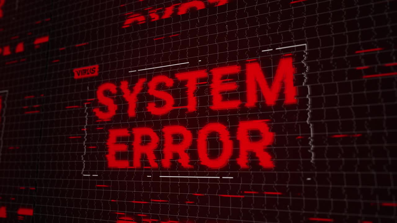 屏幕上闪烁系统错误信息，计算机故障，黑客攻击。电脑系统崩溃，屏幕显示错误信息视频素材