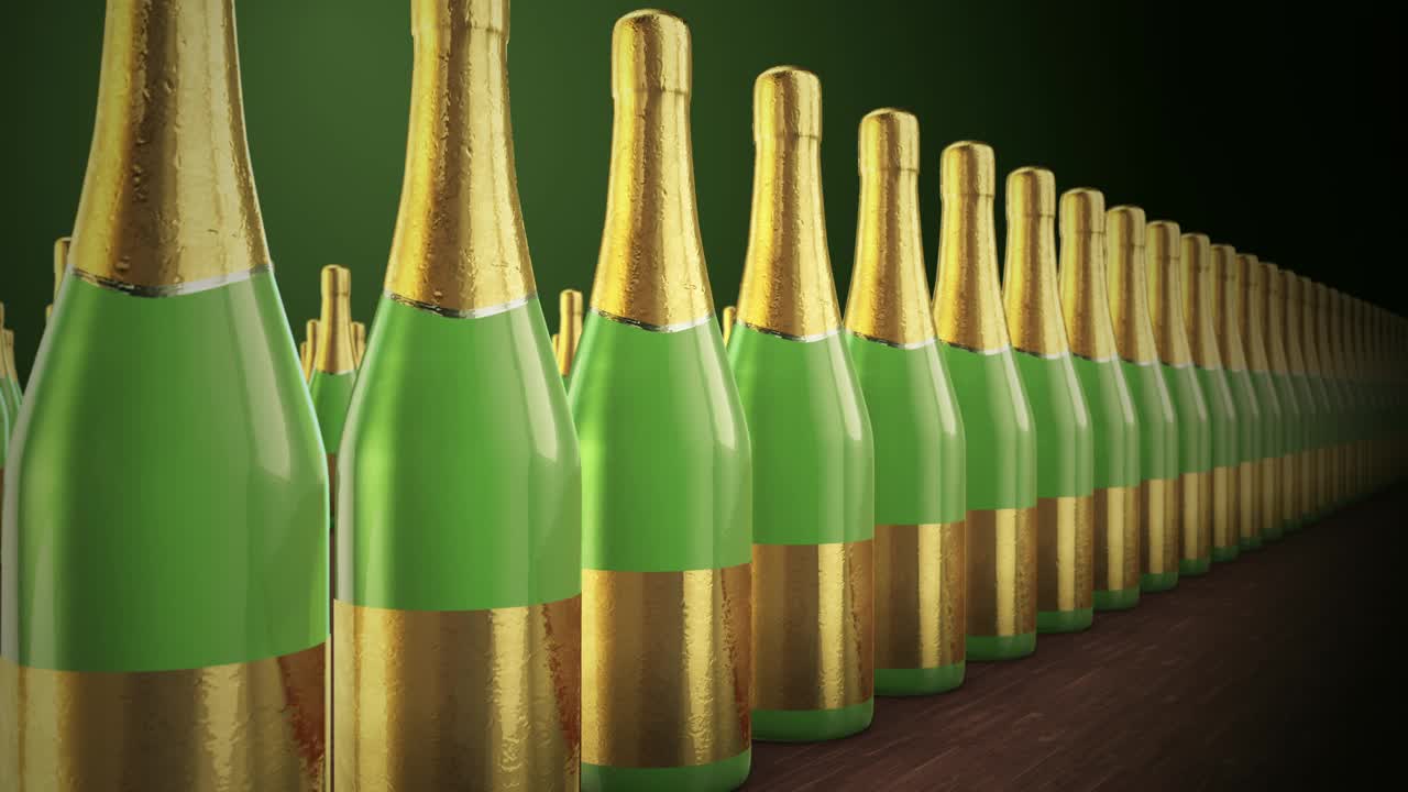 香槟瓶排成一排，庆祝优雅视频下载