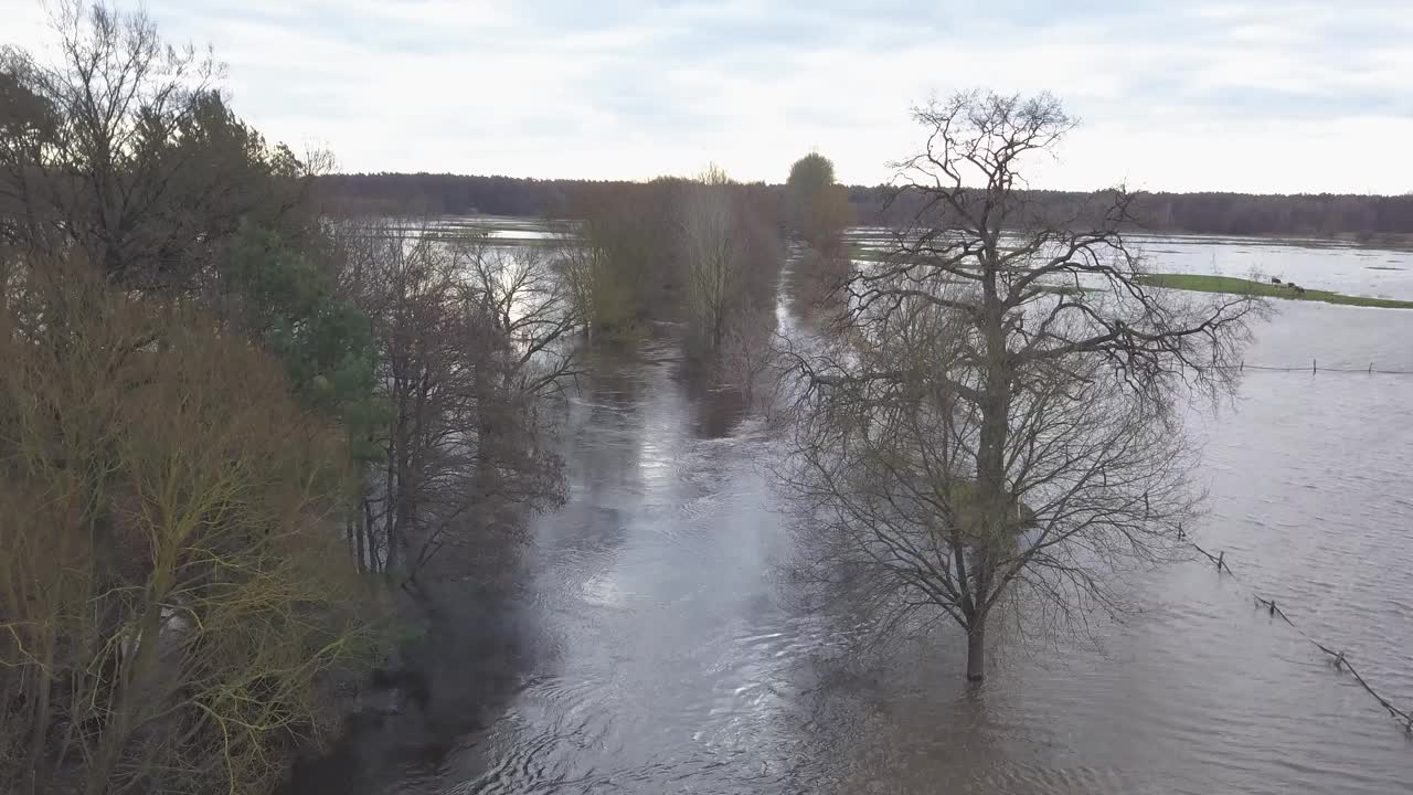 鸟瞰图洪水Aller德国下萨克森州吉洪视频下载
