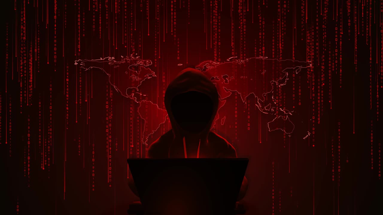 网络安全计算机黑客帽衫危险黑客攻击警告系统被黑客身份。病毒数据泄露视频下载