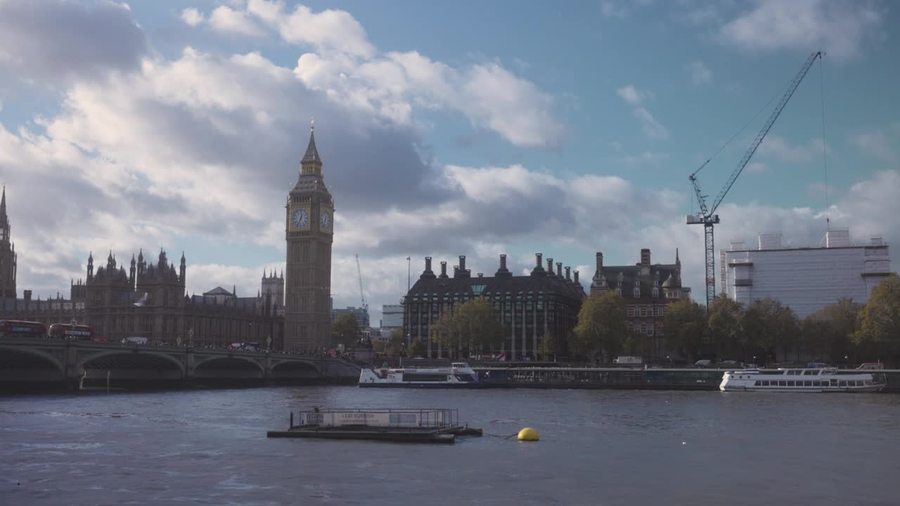 早上好，陛下:部分阴天的大本钟和议会大厦视频素材