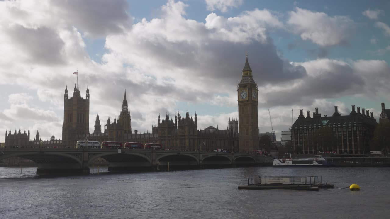 标志性的伦敦天空:大本钟和国会大厦与太阳和云视频素材