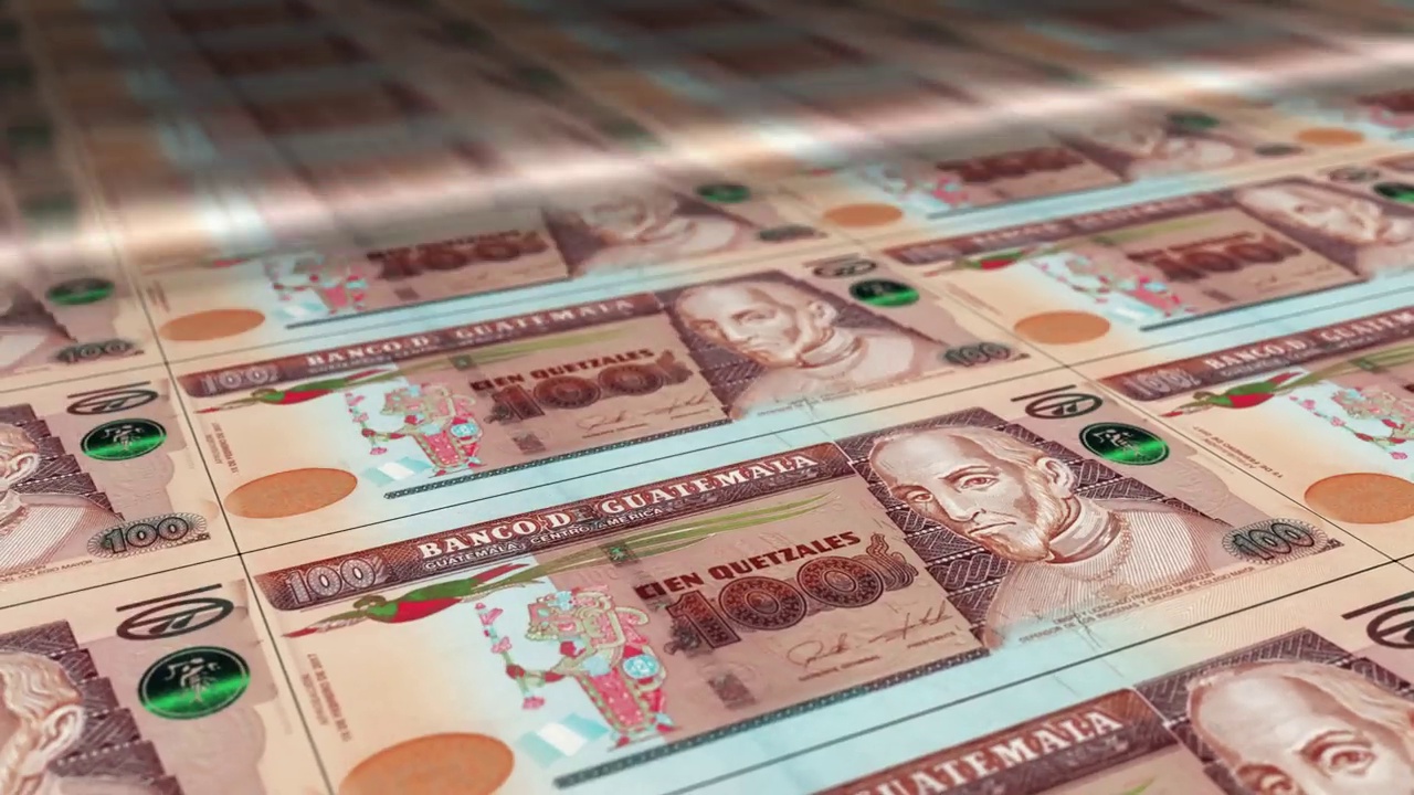 危地马拉奎扎尔钞票印刷无缝循环视频下载