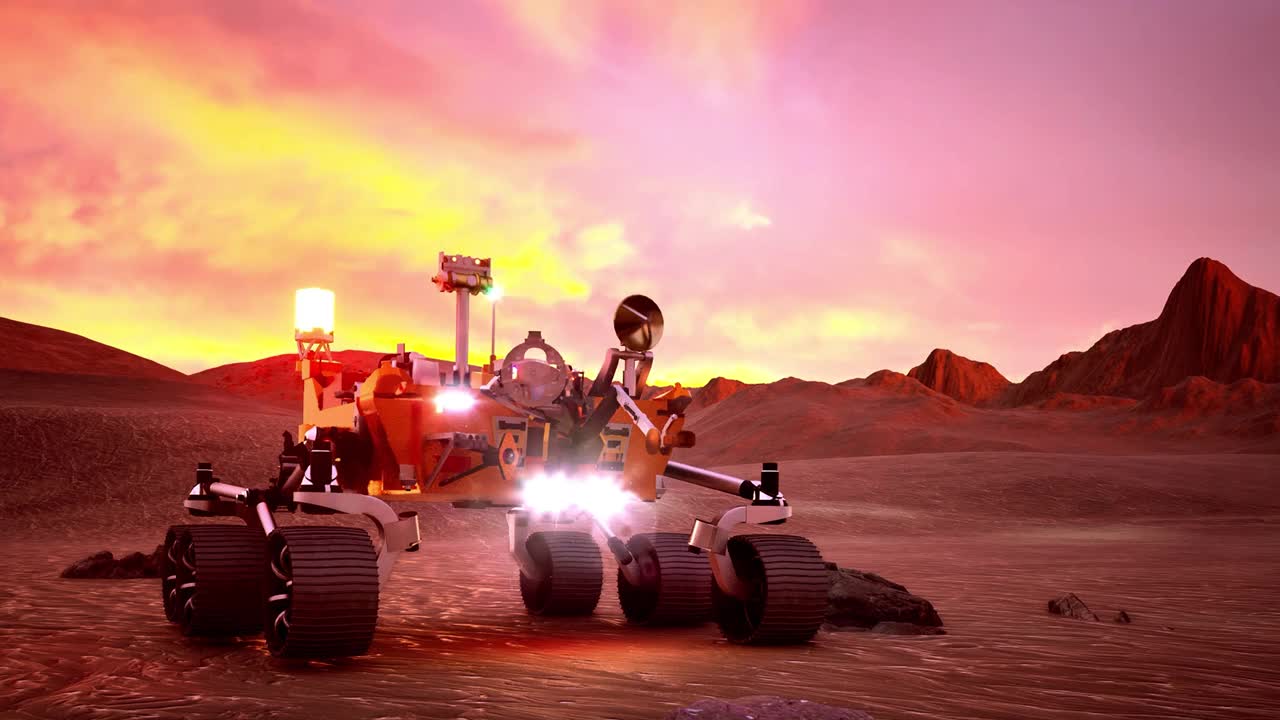 火星探测车火星探测车和机器人登上火星视频下载