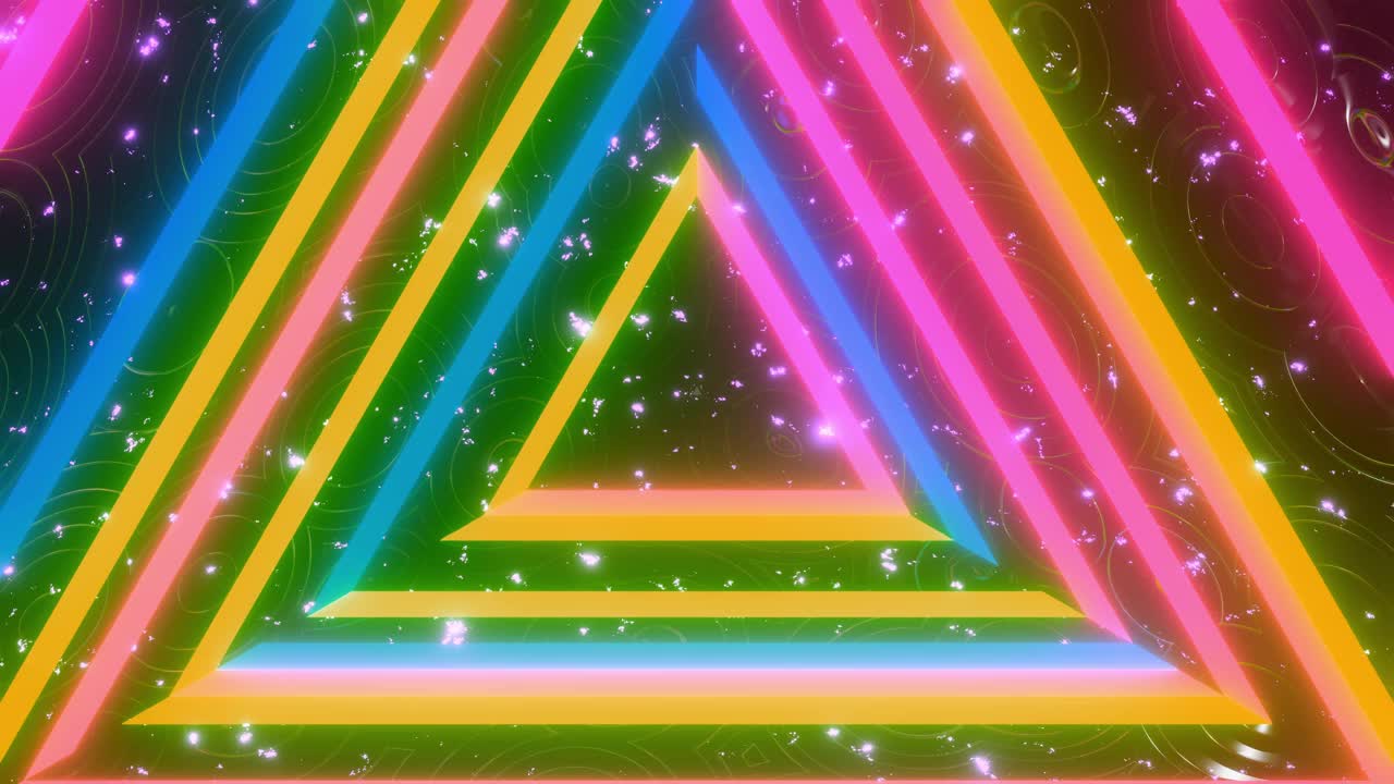 美丽抽象三角形隧道与光线。不同颜色的彩虹。背景是霓虹灯的未来隧道。循环3d动画艺术概念。抽象循环背景。VJ概念视频下载