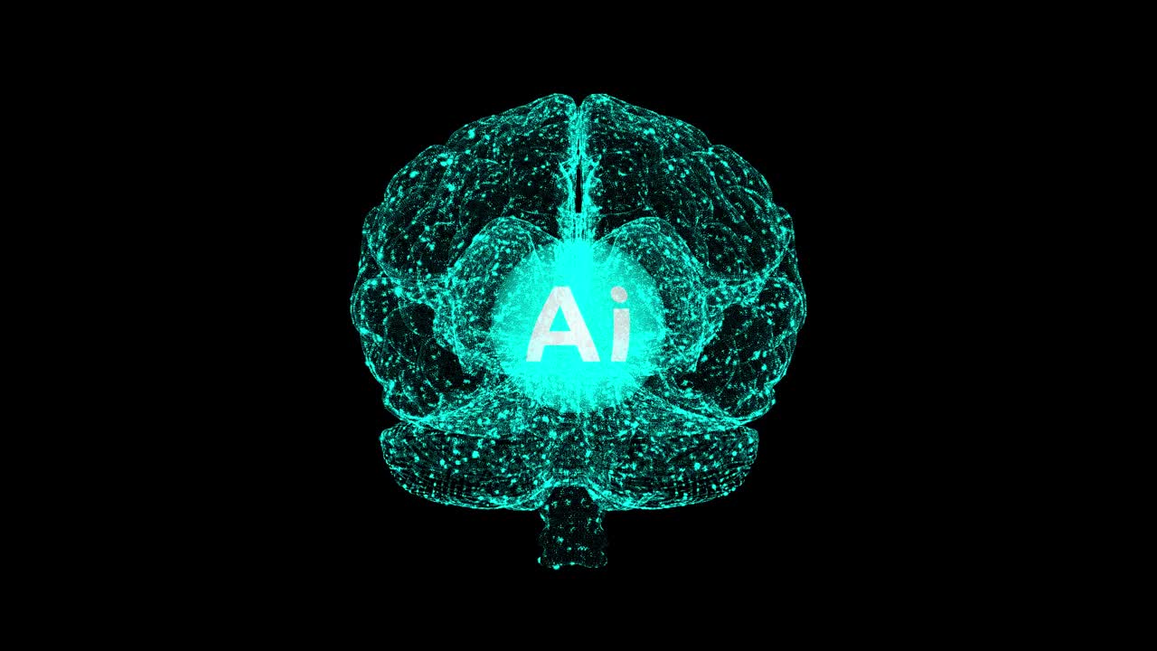 Ai脑细胞概念设计循环运动图形，大脑代表人工智能，里面有Ai核心视频下载
