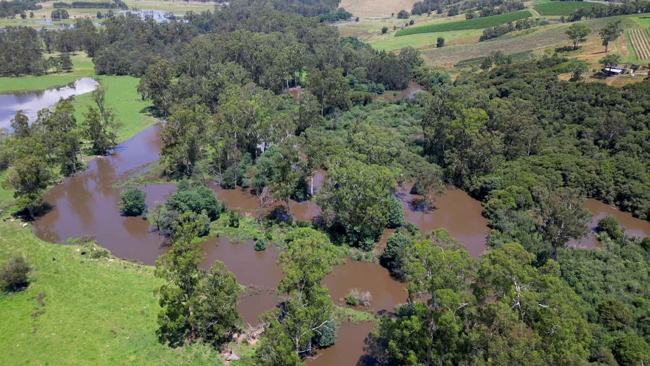 无人机拍摄的澳大利亚内陆洪水泛滥的河流视频下载