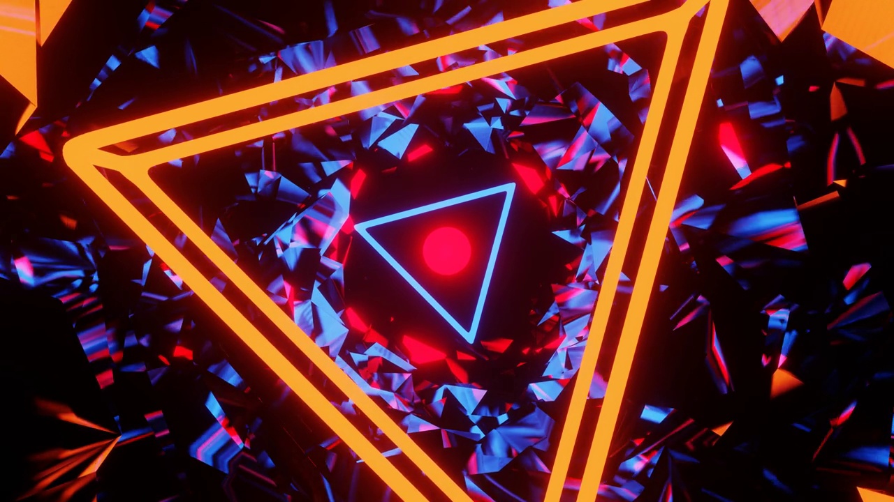 抽象的充满活力的霓虹灯三角形隧道动画背景视频下载