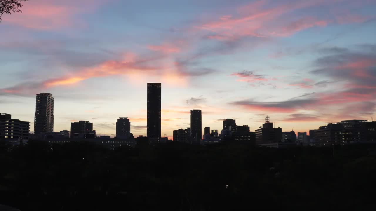 美丽日落时的大阪剪影。视频下载