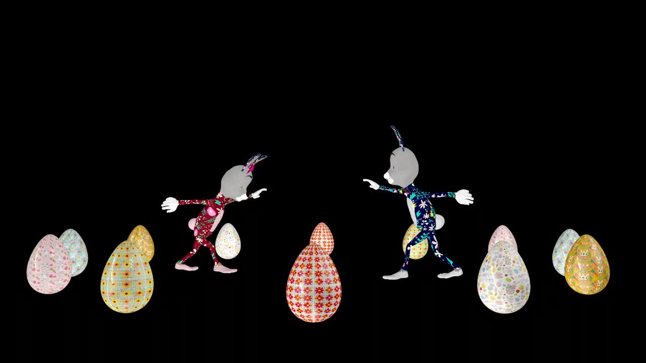 复活节夫妇围着复活节彩蛋跳舞视频下载