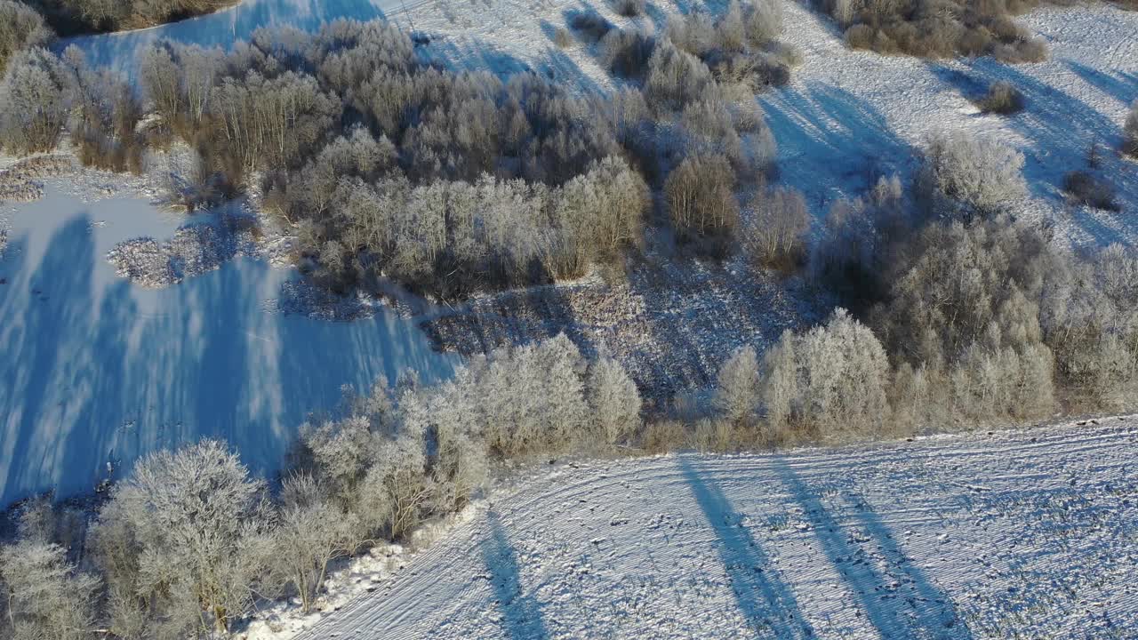 霜冻的冬天时景观，架空视频下载