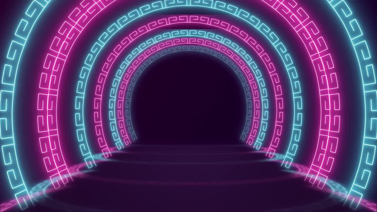 中国框架门在现代彩色霓虹灯隧道无缝循环背景动画视频下载