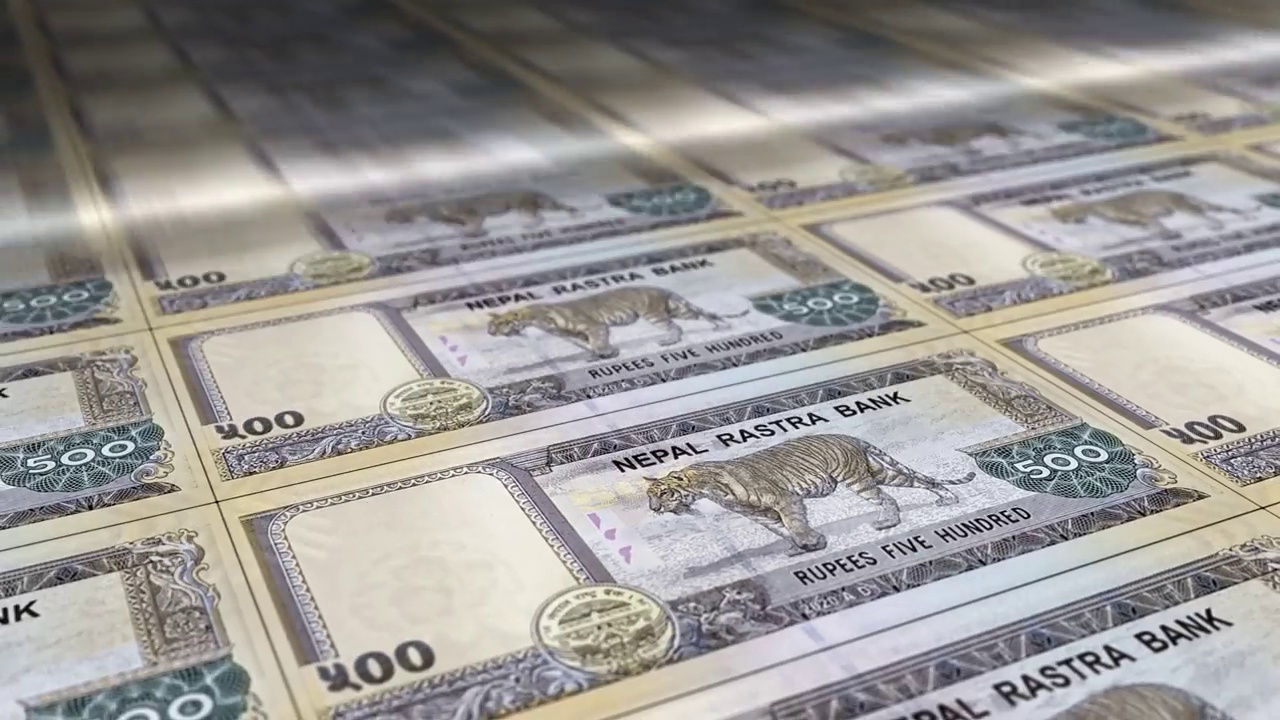 尼泊尔卢比钞票印刷无缝循环视频下载