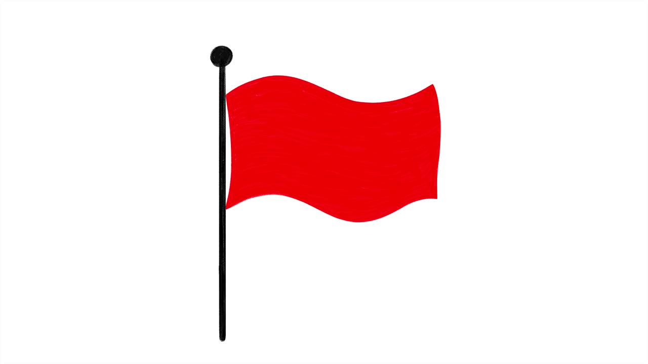 挥舞着红旗，在白色背景上手绘动画视频下载