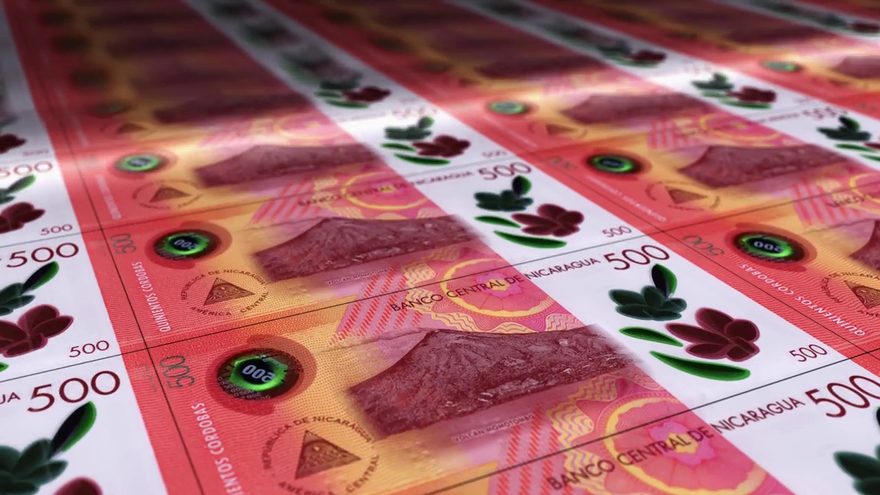 尼加拉瓜科尔多瓦钞票印刷无缝循环视频下载