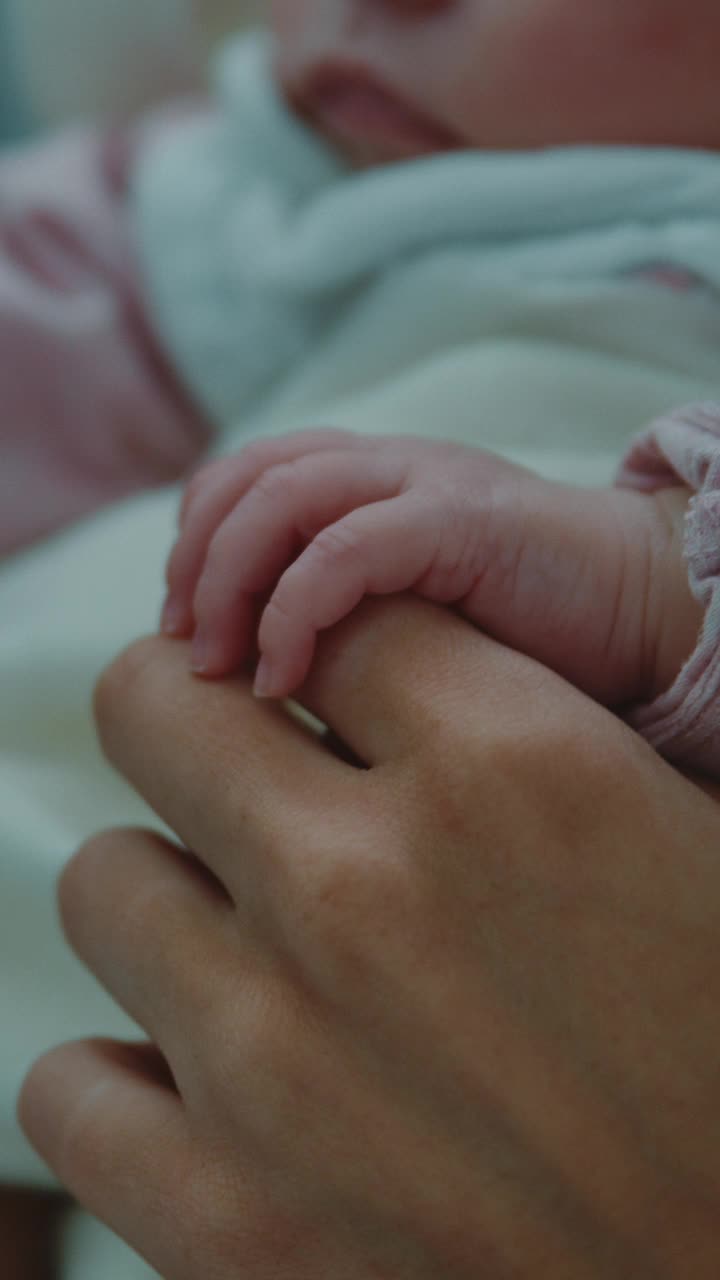 父母带着在医院熟睡的可爱新生儿视频下载