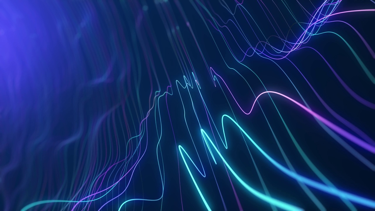动态蓝色粒子波。数据技术背景视频下载
