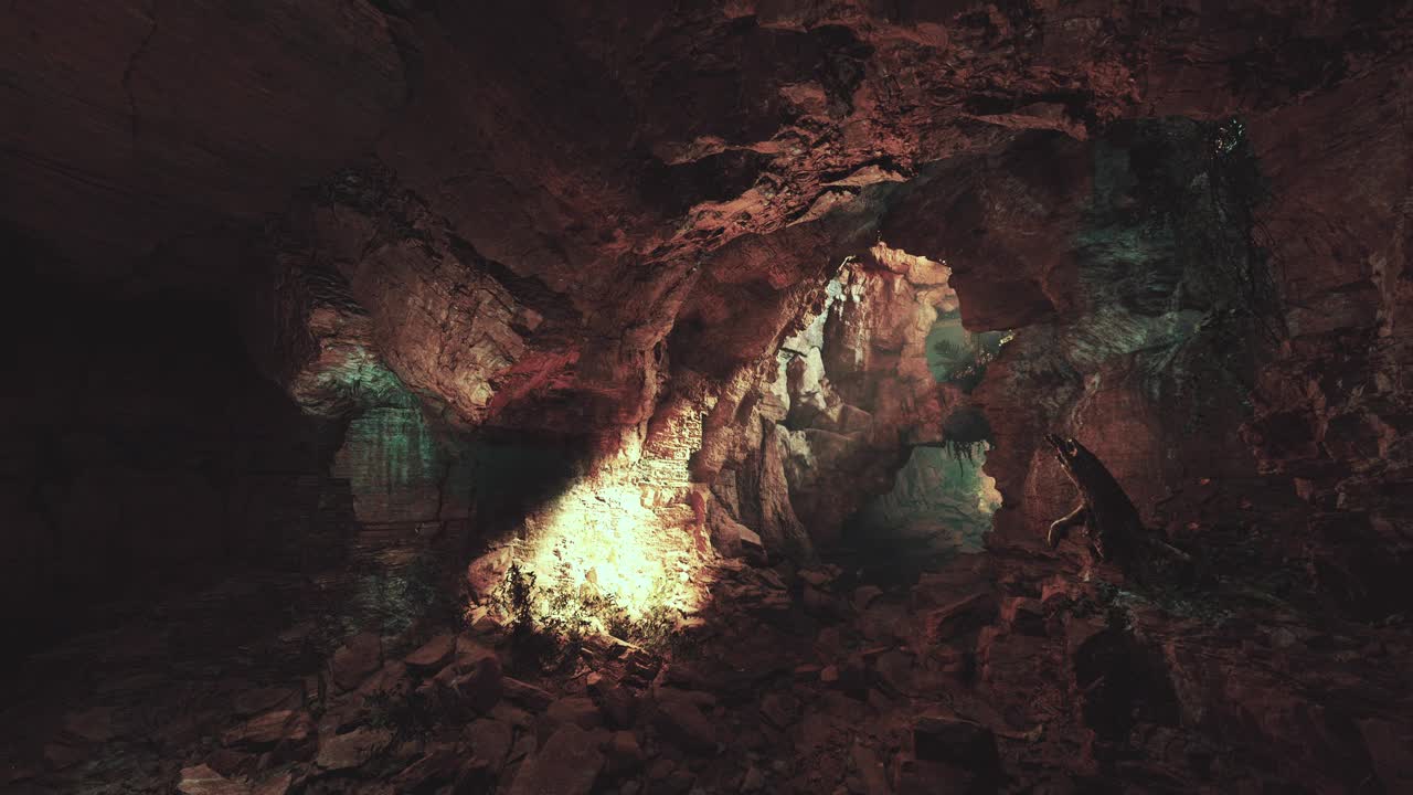 一个充满岩石和水的洞穴视频素材