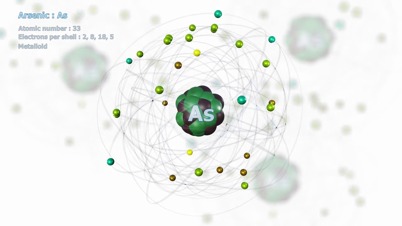 砷原子的33个电子在白色原子上无限旋转视频下载