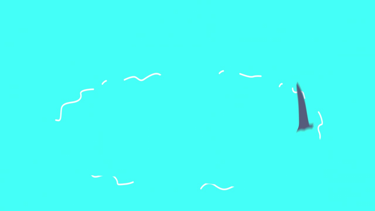 一个简单的卡通动画，一只鲨鱼在蓝色的屏幕上做一个圈。视频下载