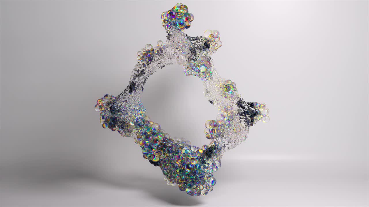 抽象的艺术视频动画与三维运动分散的球基于使用小球体或气泡粒子的彩虹渐变的颜色在浅色背景上视频下载