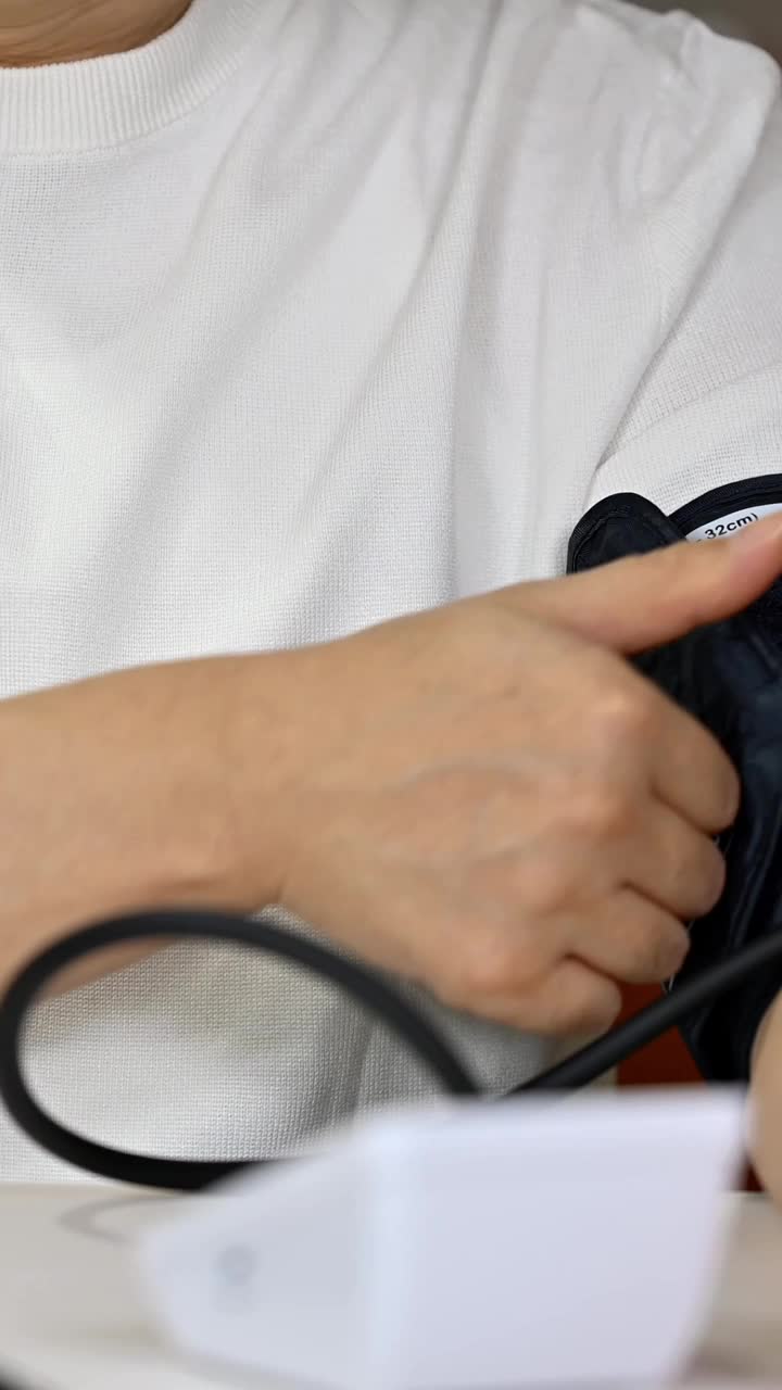 中年男子使用血压计视频下载