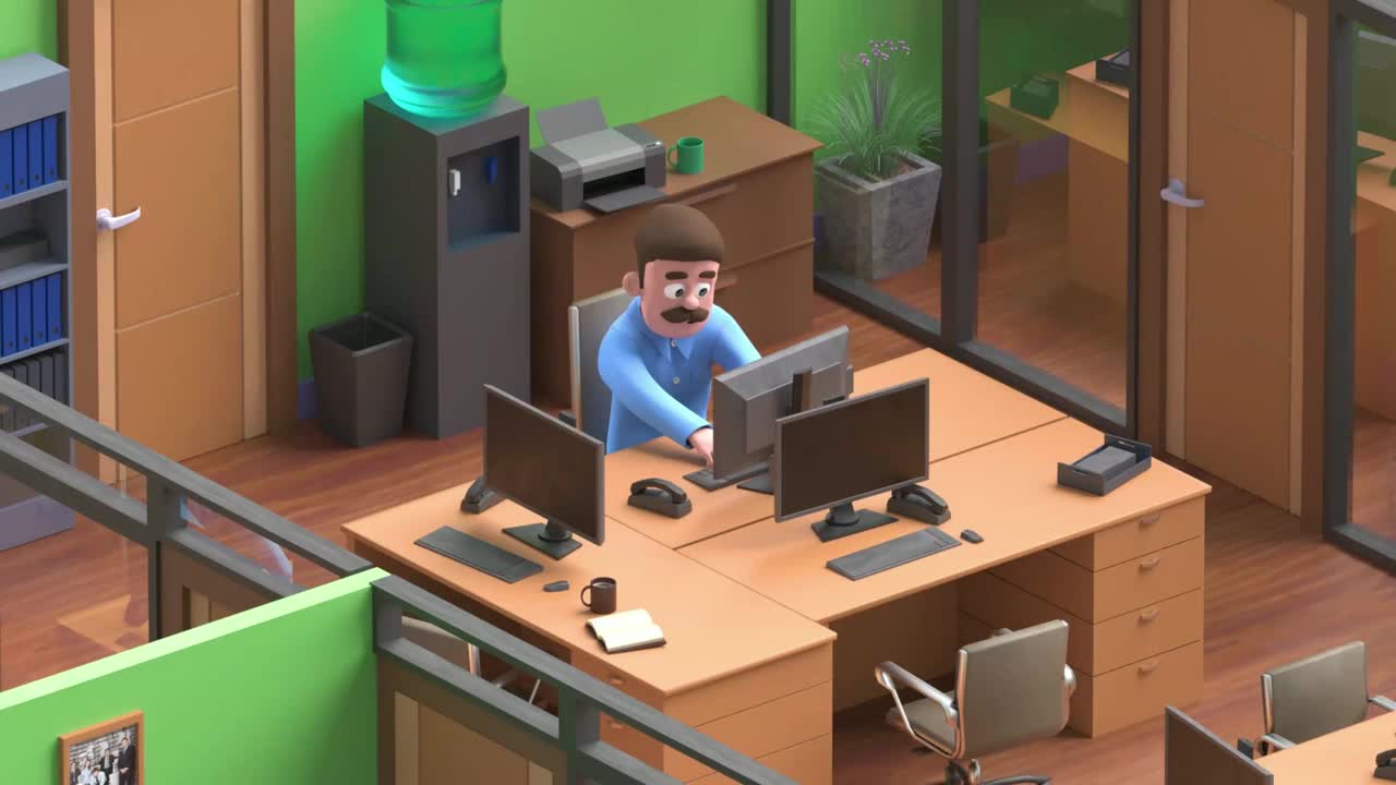 三维动画的等距办公室视频下载