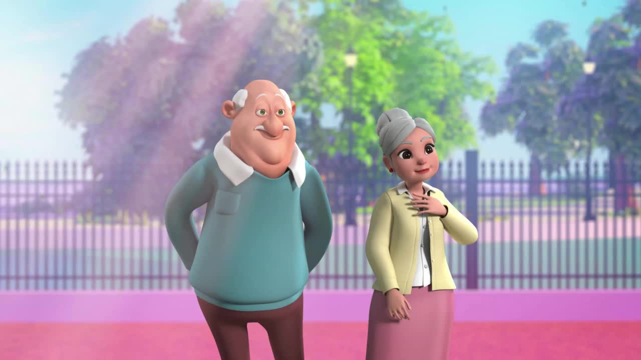 一对老夫妇卡通人物的3d动画。视频下载