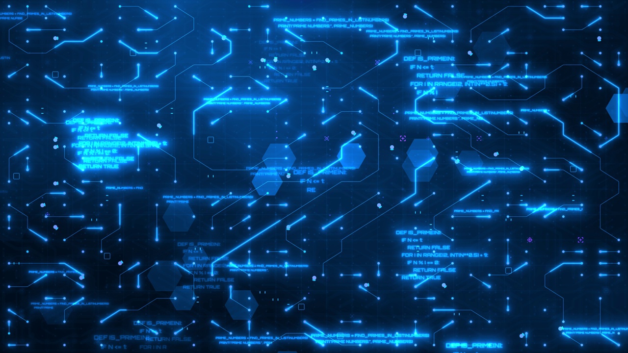 蓝色电路矩阵:未来科技动画与数字线，霓虹灯，和人工智能的概念视频下载