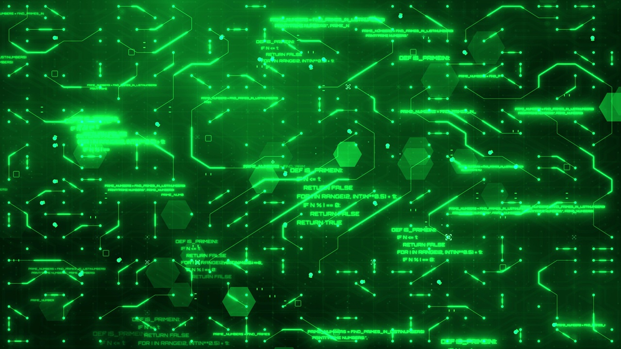 绿色电路矩阵:未来科技动画与数字线，霓虹灯，和人工智能的概念视频素材