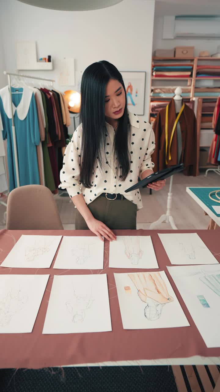 女性服装工匠利用技术创新的服装系列设计。视频下载