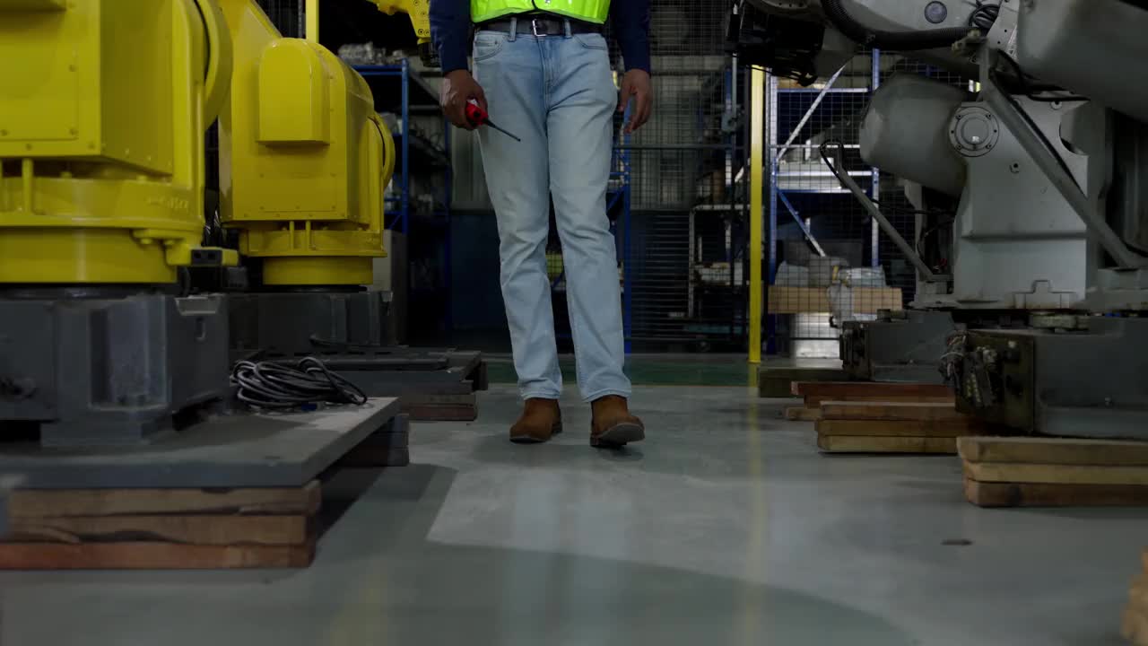 非裔美国工程师，技术员检查机器人机械臂视频下载