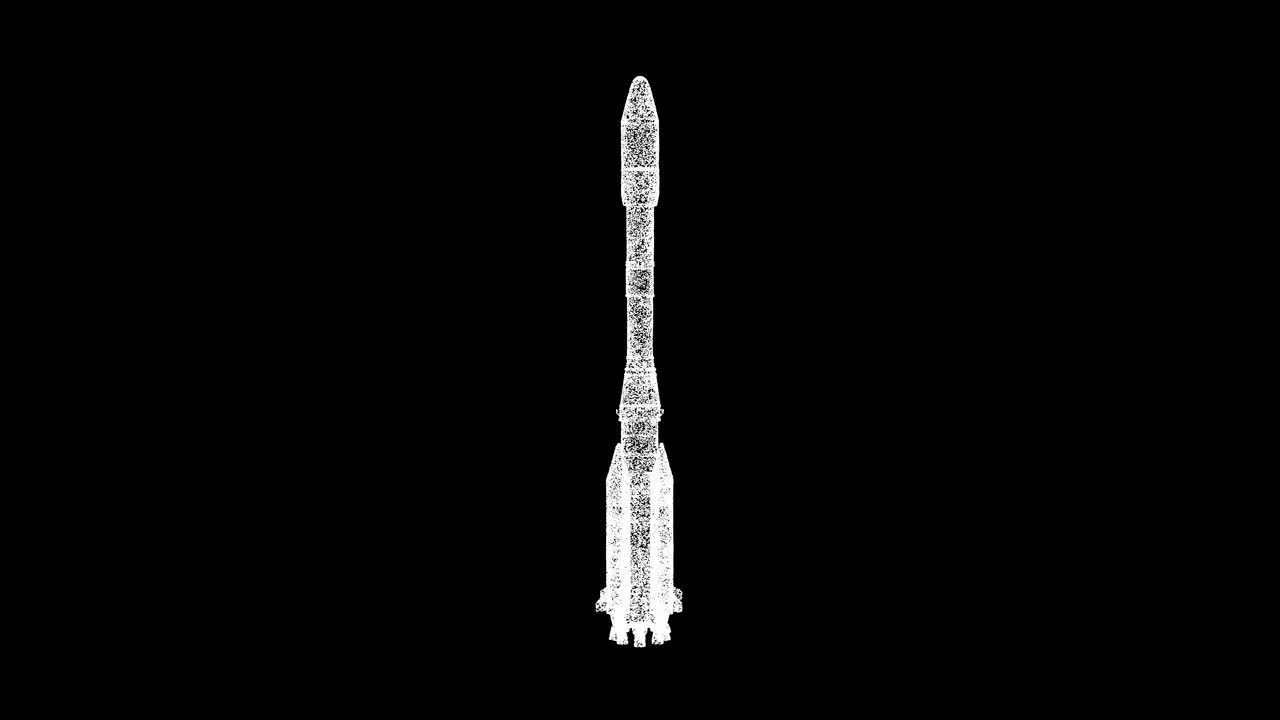 3D星际飞船火箭在黑色背景上旋转。宇宙空间概念。飞往火星。商业广告背景。用于标题，文本，演示。3d动画60 FPS。视频下载