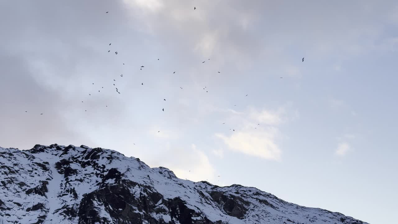白雪皑皑的山峦映衬着蓝天白云视频下载