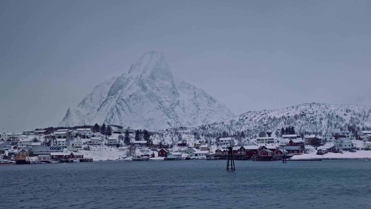 挪威罗弗敦群岛莱因村的极地北极冬季全景景观视频下载