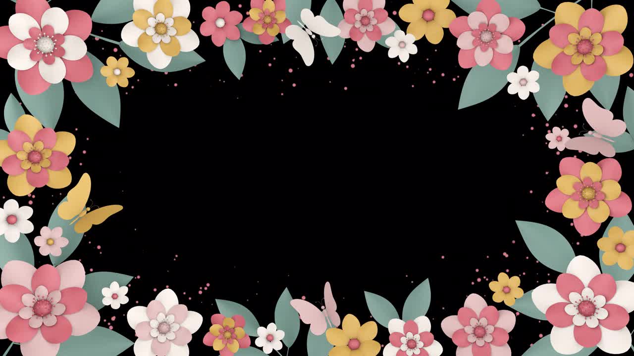花卉框架与鲜花和蝴蝶视频下载