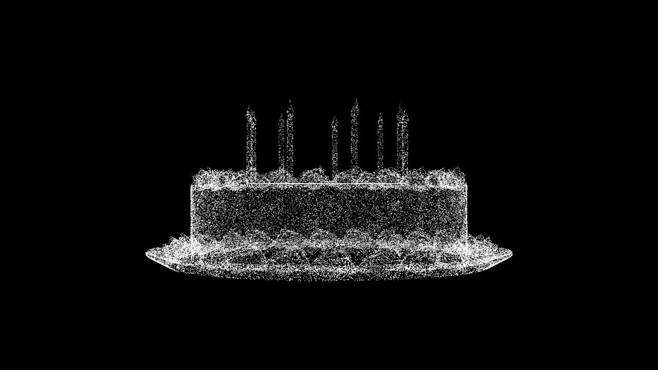 3D蛋糕与蜡烛旋转在黑色背景。节日的概念。生日蛋糕。商业广告背景。用于标题，文本，演示。3d动画60 FPS。视频下载