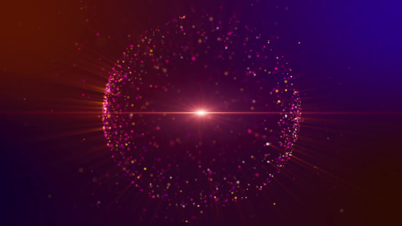 彩色球体形状的粒子，光闪耀和光束。视频下载