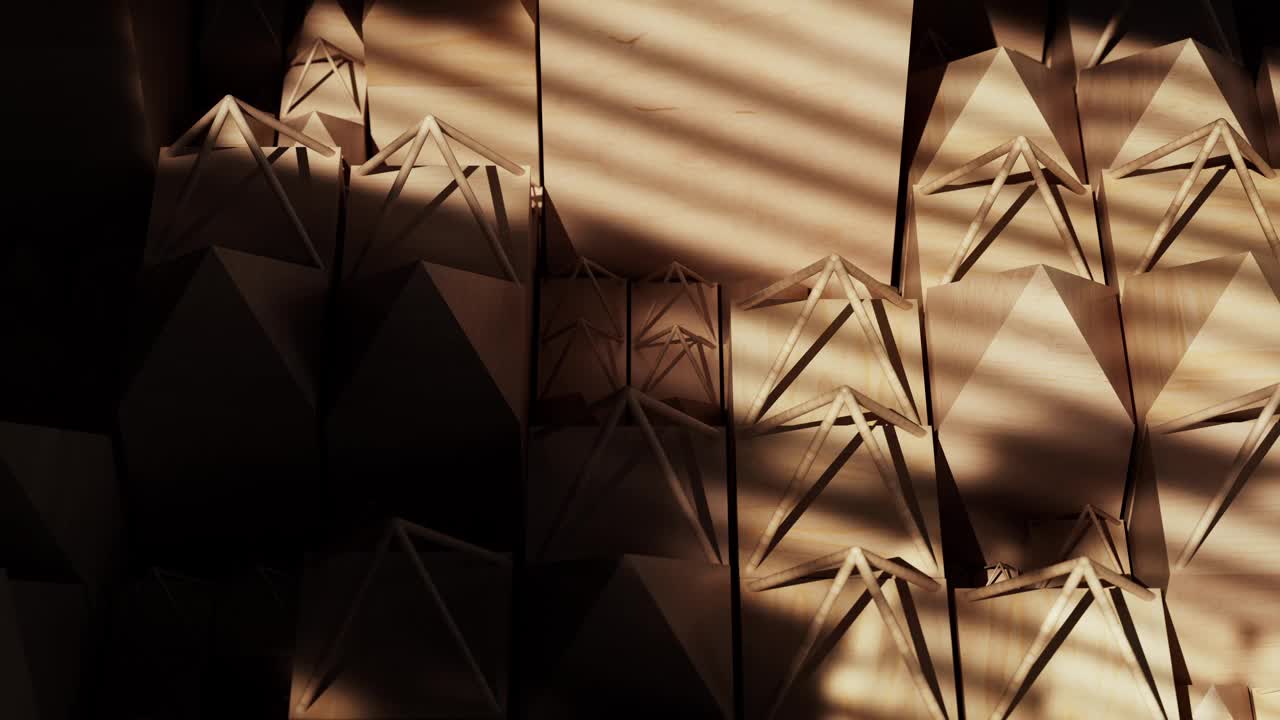 木制的金字塔被太阳照亮，形成一个抽象的背景。视频下载
